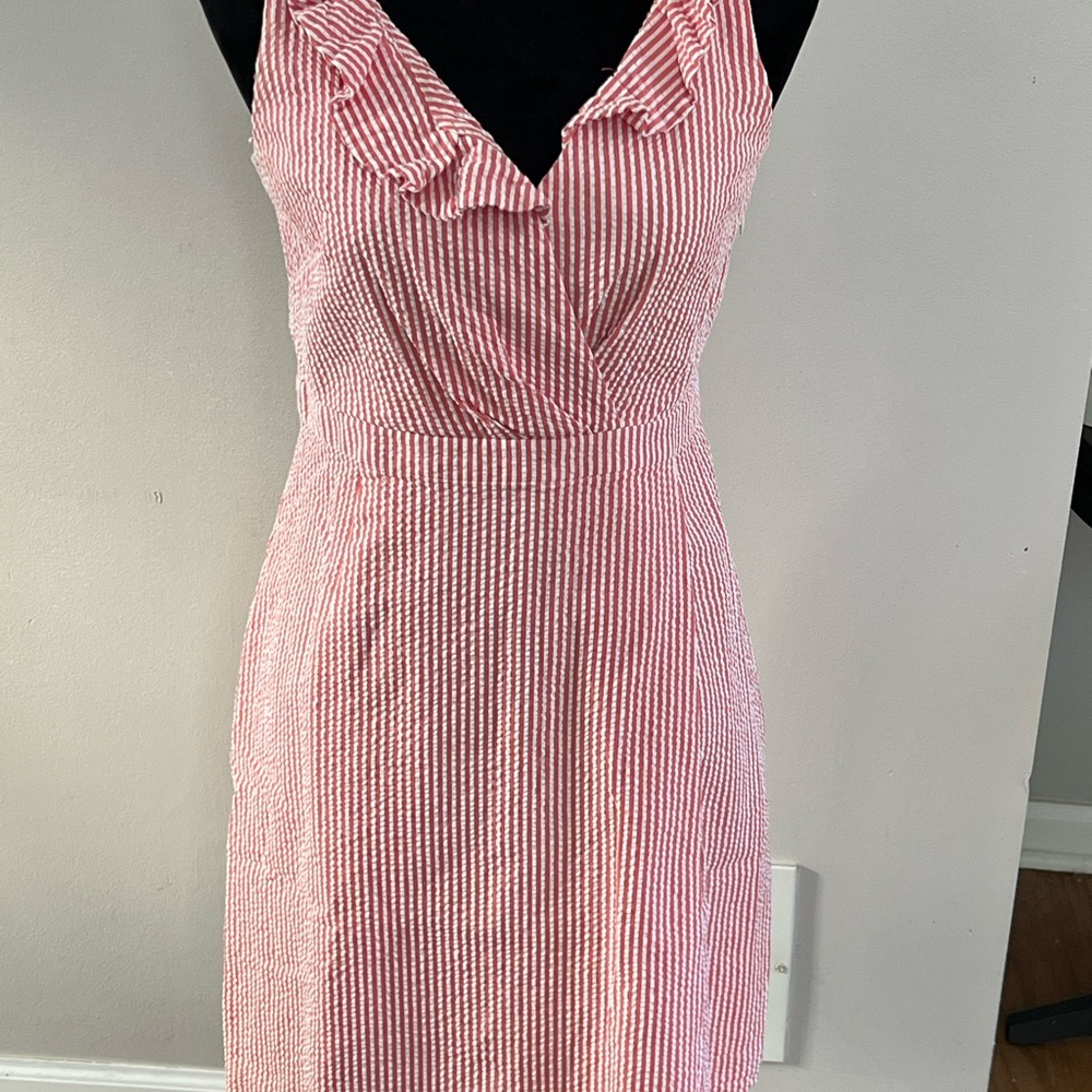 J. Crew Red and White Striped Midi Dress